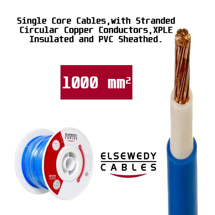 El Sewedy Cables 1000 mm² Single Core Cables, with Stranded Circular Copper Conductors, XPLE Insulated and PVC Sheathed