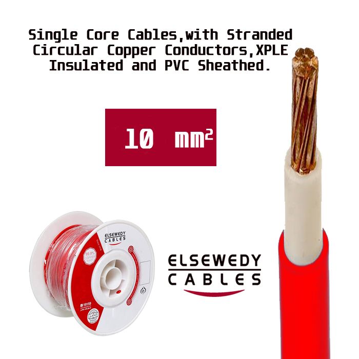 El Sewedy Cables 10 mm² Single Core Cables, with Stranded Circular Copper Conductors, XPLE Insulated and PVC Sheathed