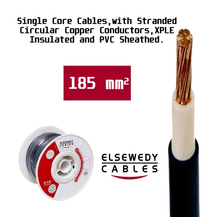 El Sewedy Cables 185 mm² Single Core Cables, with Stranded Circular Copper Conductors, XPLE Insulated and PVC Sheathed