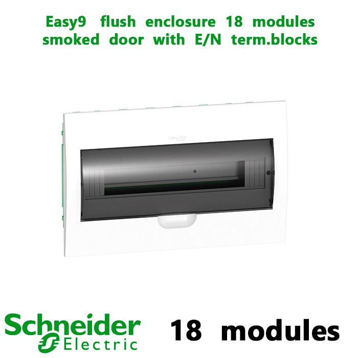Easy9   flush  enclosure  18  modules   smoked  door  with  E/N  term.blocks
