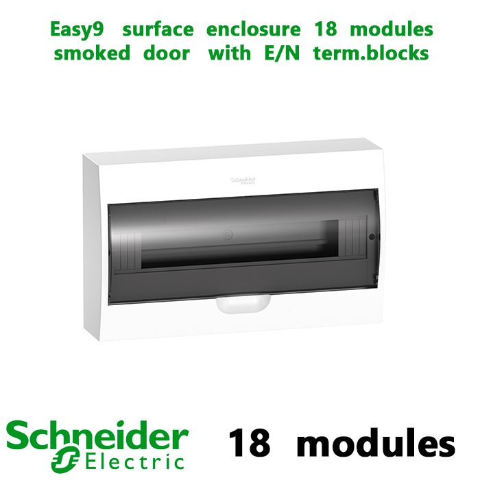 Easy9   surface  enclosure  18  modules   smoked  door   with  E/N  term.blocks