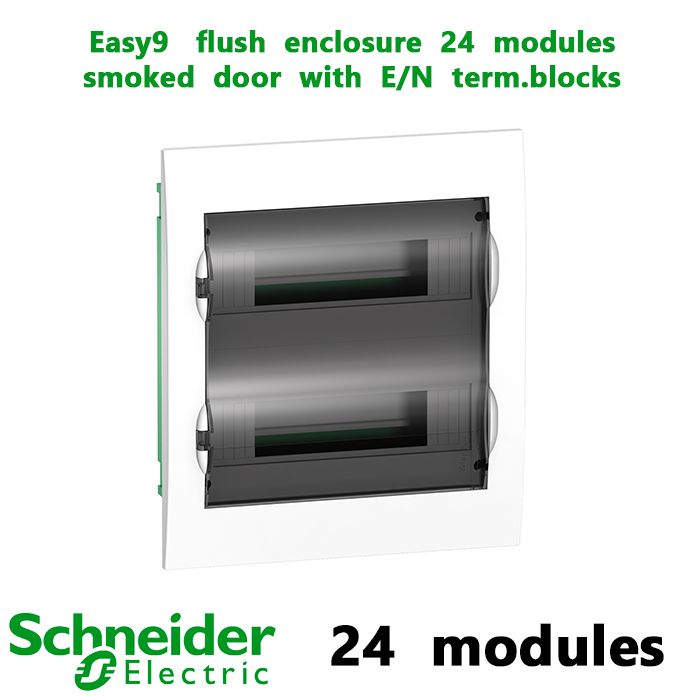 Easy9   flush  enclosure  24  modules   smoked  door  with  E/N  term.blocks