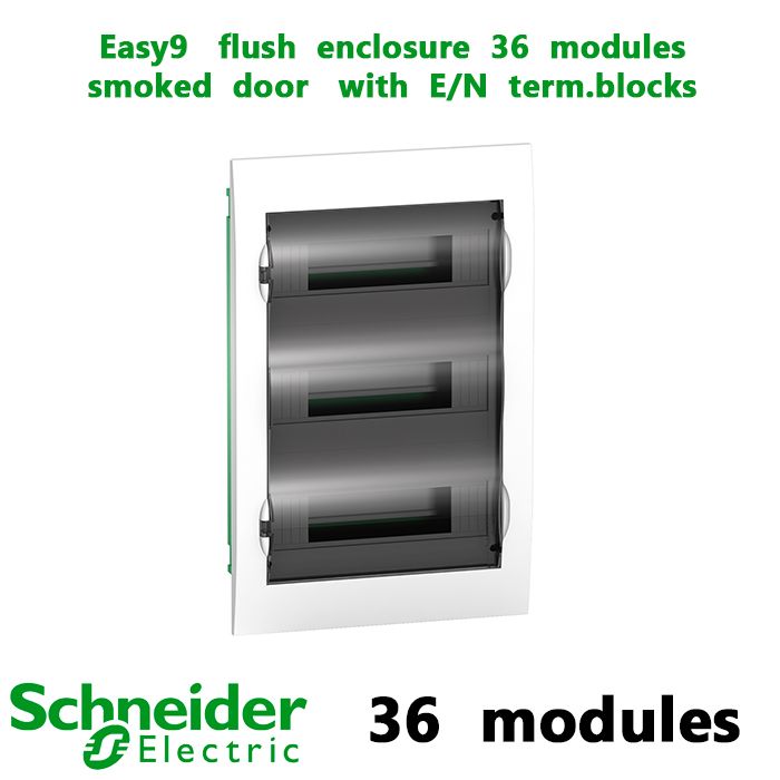Easy9   flush  enclosure  36  modules   smoked  door   with  E/N  term.blocks