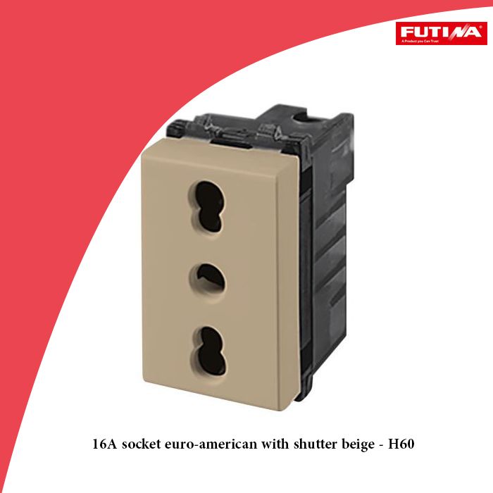 16A socket euro-american with shutter beige - H60