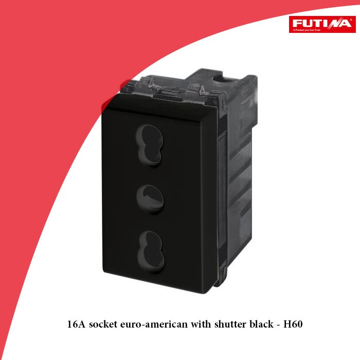 16A socket euro-american with shutter black - H60