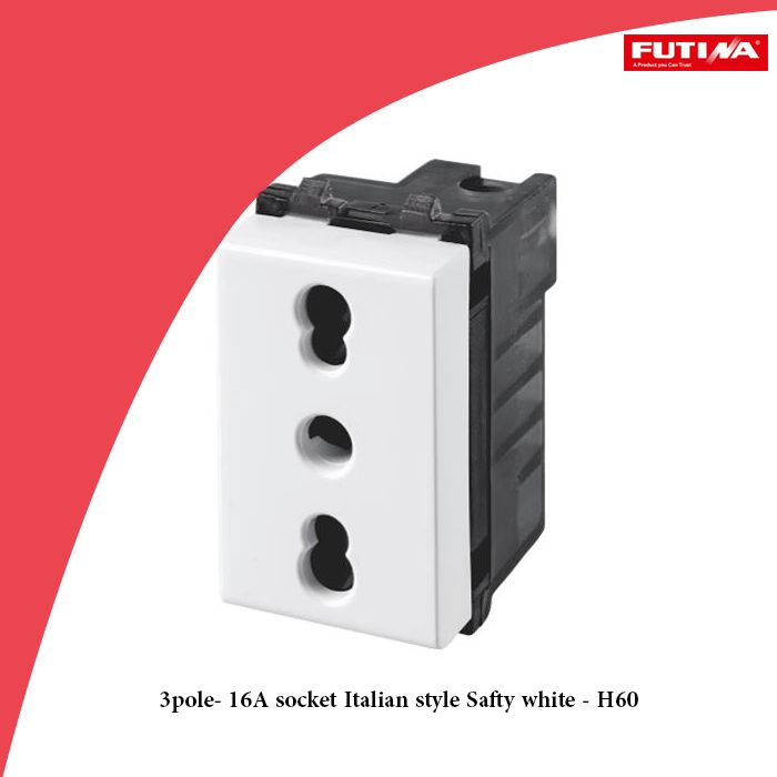 3pole- 16A socket Italian style Safty white - H60