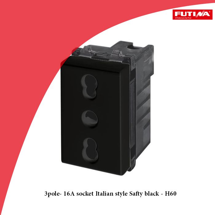 3pole- 16A socket Italian style Safty black - H60