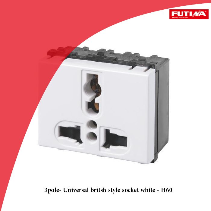 3pole- Universal britsh style socket white - H60