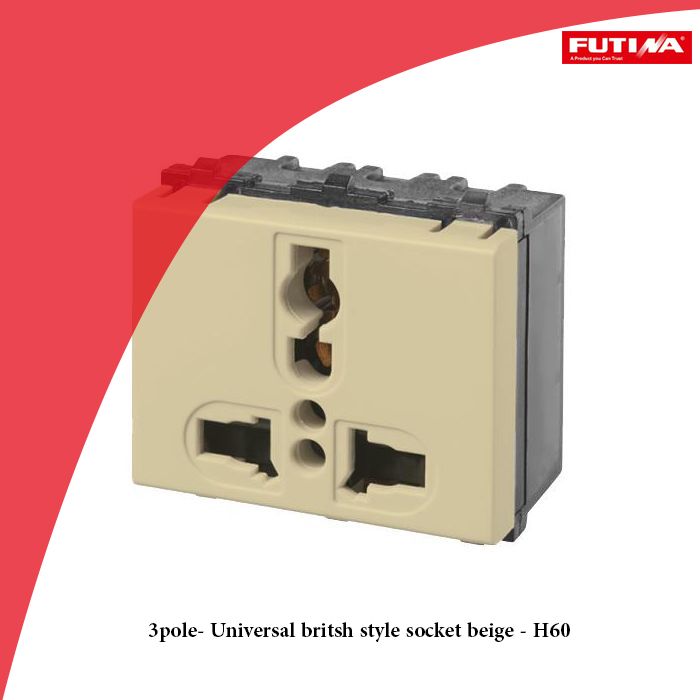 3pole- Universal britsh style socket beige - H60