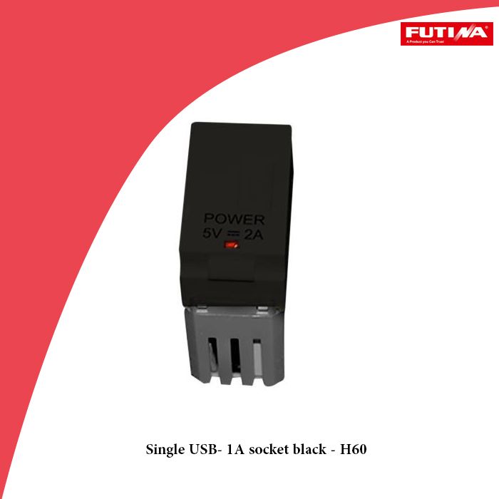 Single USB- 1A socket black - H60