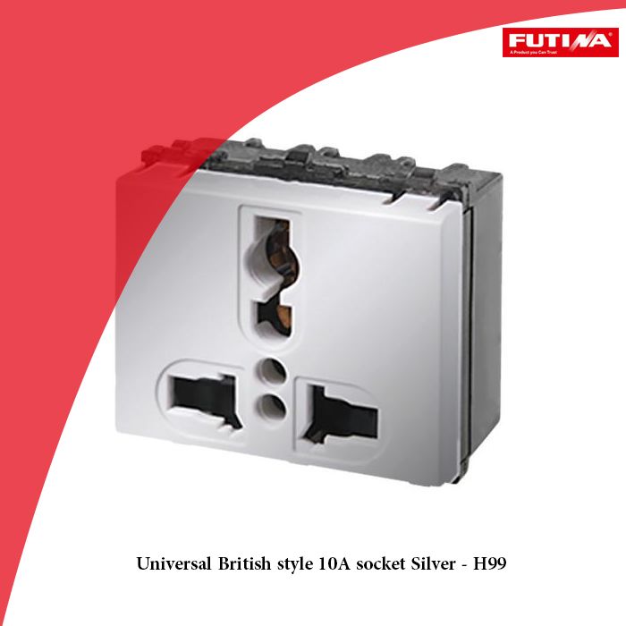Universal British style 10A socket Silver - H99