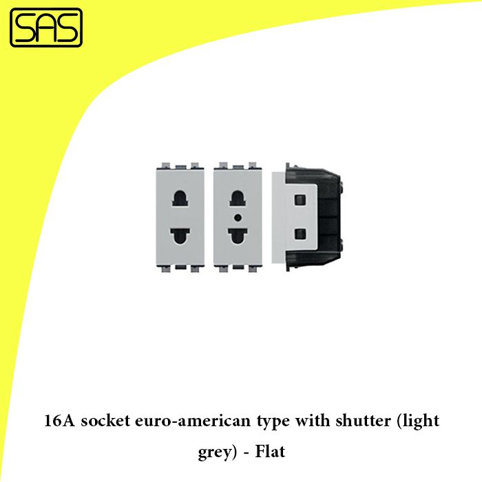 16A socket euro-american type with shutter (light grey) - Flat