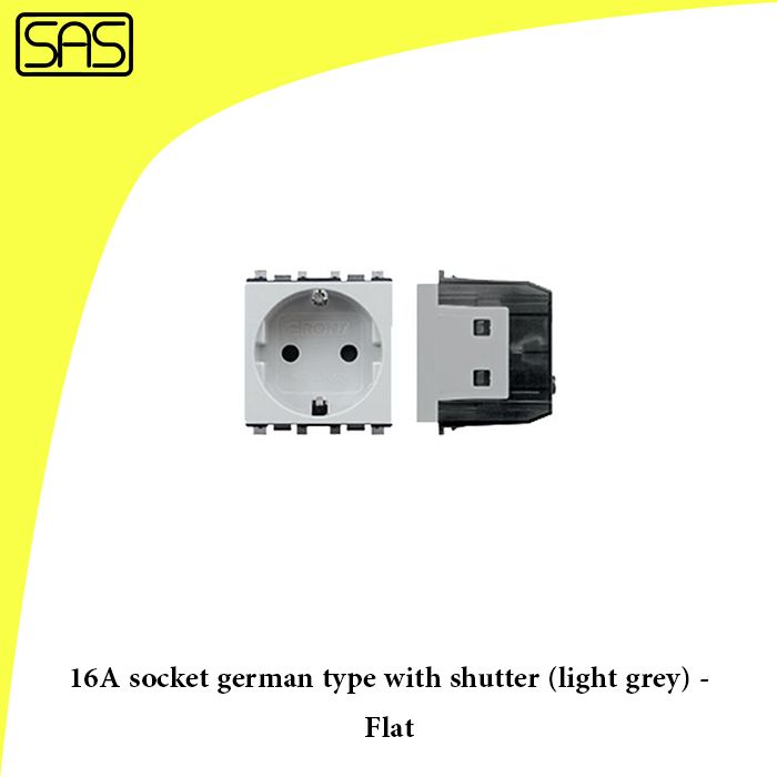 16A socket german type with shutter (light grey) - Flat