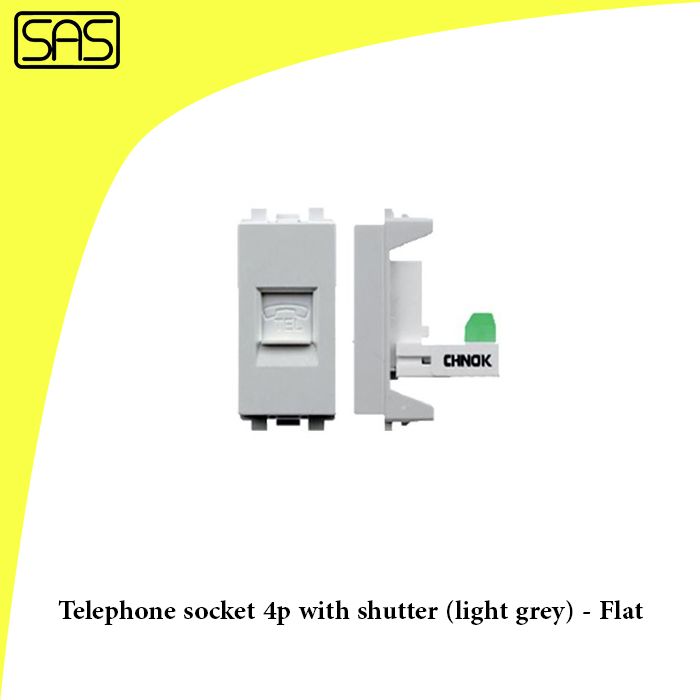 Telephone socket 4p with shutter (light grey) - Flat
