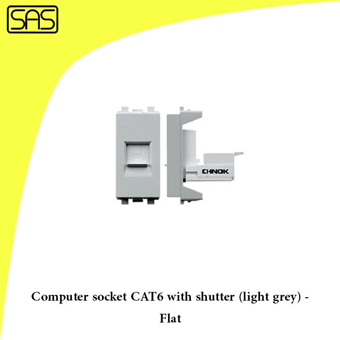 Computer socket CAT6 with shutter (light grey) - Flat