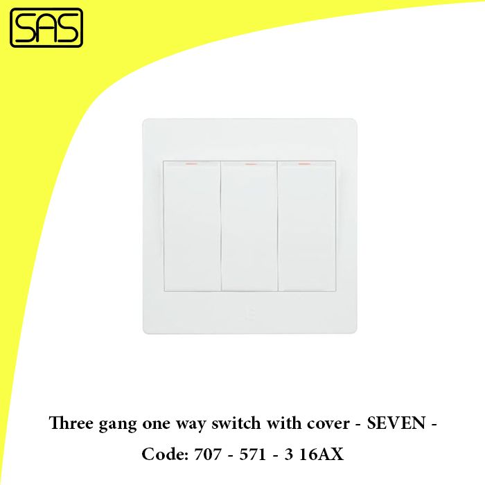 Three gang one way switch with cover - SEVEN - Code: 707 - 571 - 3 16AX