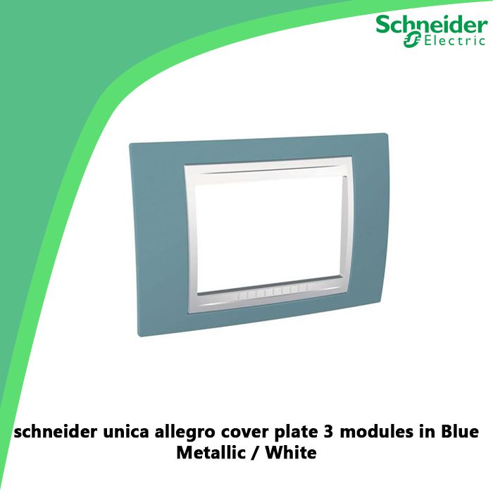 schneider unica allegro cover plate 3 modules in Blue Metallic / White