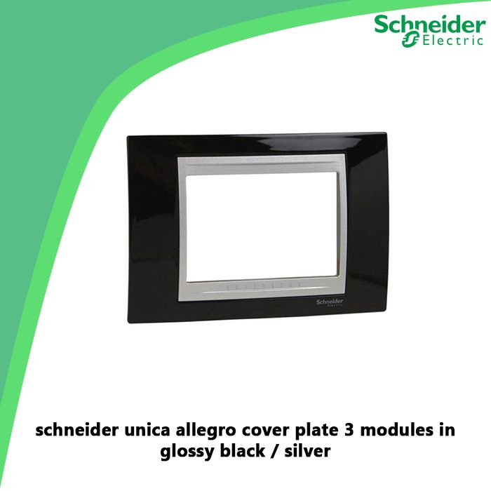 schneider unica allegro cover plate 3 modules in glossy black / silver
