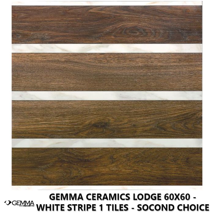 Gemma Ceramics Lodge 60x60 - White Stripe 1 Tiles - Socond Choice