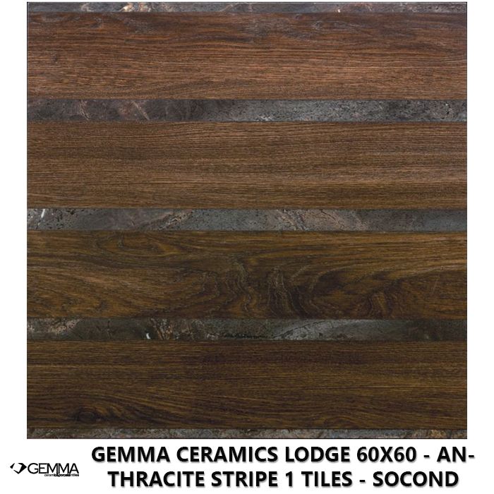 Gemma Ceramics Lodge 60x60 - Anthracite Stripe 1 Tiles - Socond Choice