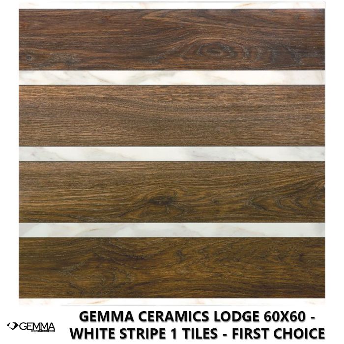 Gemma Ceramics Lodge 60x60 - White Stripe 1 Tiles - First Choice
