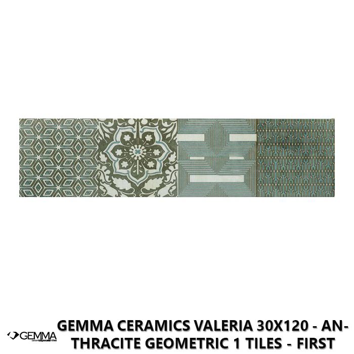 Gemma Ceramics Valeria 30x120 - Anthracite Geometric 1 Tiles - First Choice