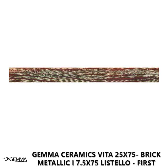 Gemma Ceramics Vita 25x75- Brick Metallic I 7.5x75 Listello - First Choice