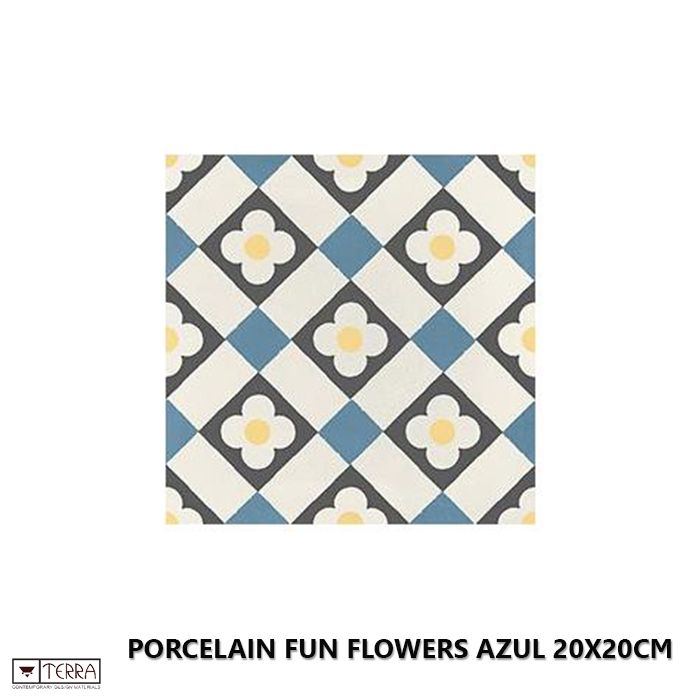 Porcelain FUN FLOWERS Azul 20X20cm