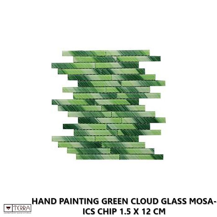 Hand painting Green cloud glass mosaics chip 1.5 x 12 cm