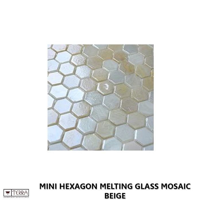 Mini Hexagon Melting Glass Mosaic Beige