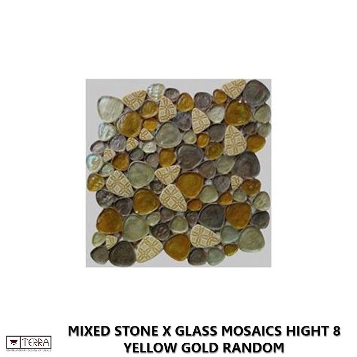 Mixed Stone x Glass Mosaics Hight 8 Yellow Gold Random