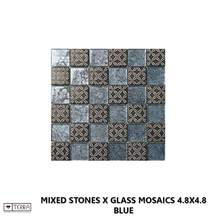 Mixed Stones X Glass Mosaics 4.8X4.8 Blue