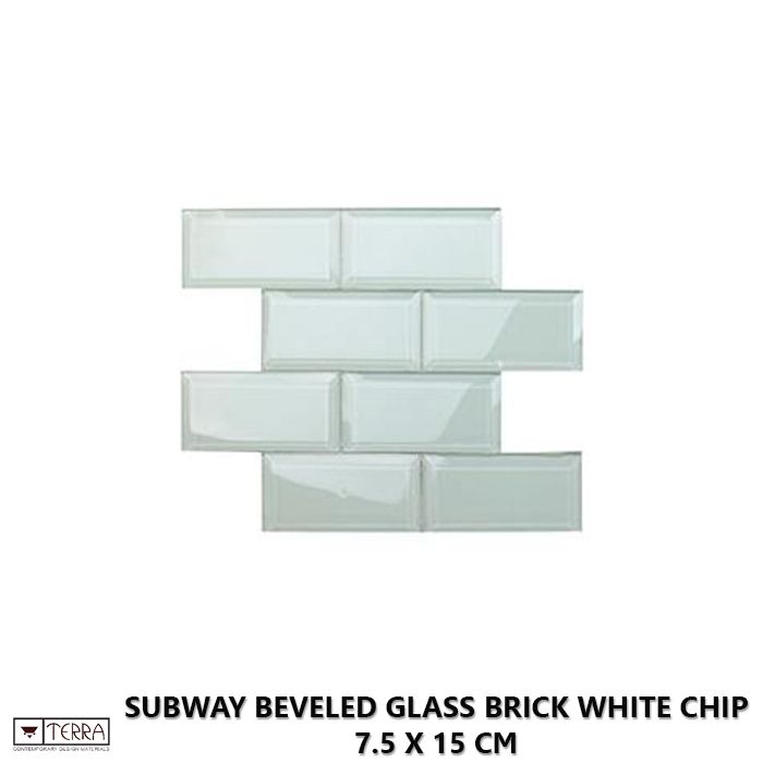 Subway Beveled Glass Brick White Chip 7.5 x 15 cm