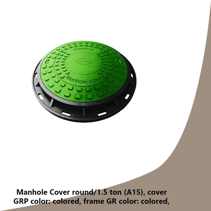 Manhole Cover round/6 ton (A60), cover GRP color: black, frame GR color: black