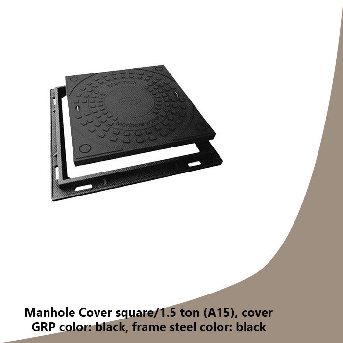 Manhole Cover round/3 ton (A30), cover GRP color: black, frame GR color: black