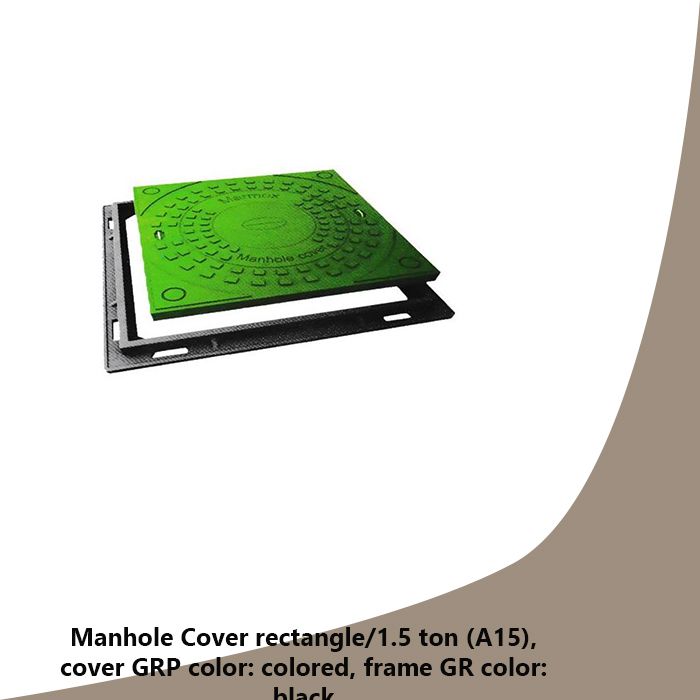 Manhole Cover rectangle/1.5 ton (A15), cover GRP color: colored, frame GR color: black