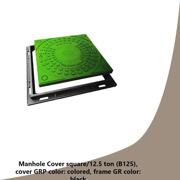 Manhole Cover square/1.5 ton (A15), cover GRP color: black, frame GR color: black