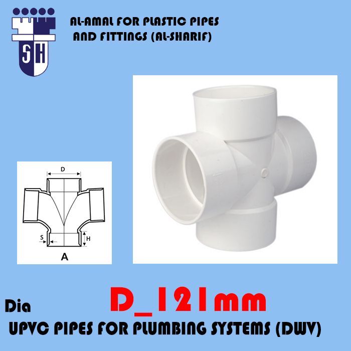 Upvc Double branch90° dim121 mm fittings for plumbig system (dwv) (white colour)
 