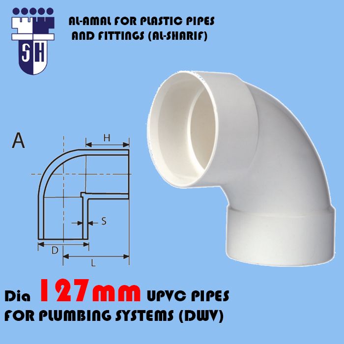 ELbow 90° dia 127 mm (s)6.1mm upvc pipes for plumbing systems (dwv)