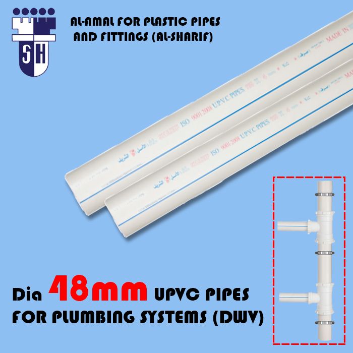  Upvc pipes dia 48mm (s) 3.7mm  for plumbing systems (dwv) white colour with blue line