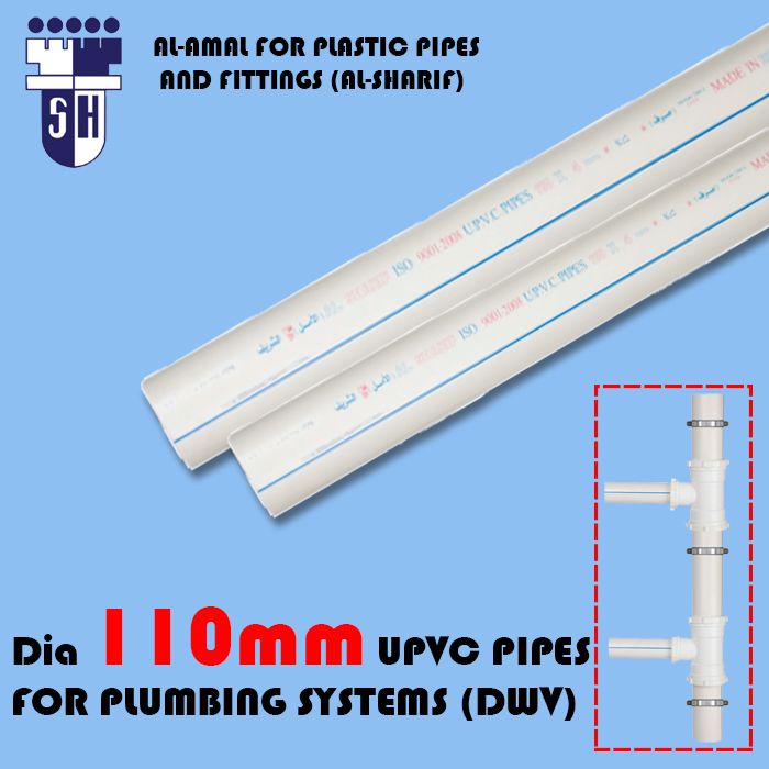  Upvc pipes dia 110mm (s) 3.2mm  for plumbing systems (dwv) white colour with blue line